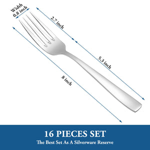 16 Piece Dinner Forks Set, Food Grade Extra-Fine Stainless Steel Dessert Salad Forks Silverware, Metal Forks for Home Kitchen Restaurant Hotel, 8 Inches, Mirror Finish & Dishwasher Safe