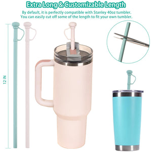 6PCS Extra Long Silicone Straws with Covers, Reusable Straws for 40 oz Tumbler, Compatible with Stanley 40oz Tumbler