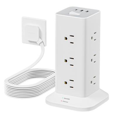Tower Power Strip with 6 Feet Extension Cord, 8 Outlets 3 USB Chargers, 1700 Joules Surge Protection, Extension Cord with Multiple Outlets, 1875W, Office Supplies, Dorm Essentials, Charging Station