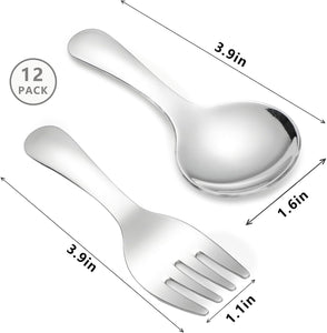 Stainless Steel Short Handle Thickened Small Round Spoons and Forks For Honey Candy Coffee Tea Salt Jam and Mustard - Ice Cream Dessert Spoon