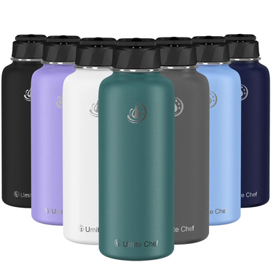 Umite Chef Water Bottle, Vacuum Insulated Wide Mouth Stainless-Steel Sports Water Bottle with New Wide Handle Straw Lid,Hot Cold, 18 oz Double Walled Thermos Mug(Mint Green)