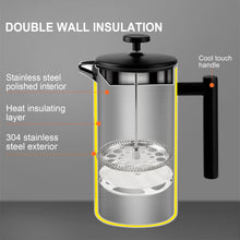 Load image into Gallery viewer, Secura French Press Coffee Maker, 304 Grade Stainless Steel Insulated Coffee Press with 2 Extra Screens, 34oz (1 Litre), Silver