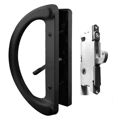 Patio Door Handle Set + Mortise Lock 45° Perfect Replacement for Sliding Glass Door Fits 3-15/16” Screw Hole Spacing, Non-keyed with Latch Locks,White Diecast,Reversible Design(Non-Handed)