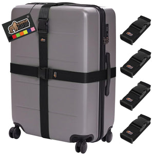 Heavy Duty 4 Pack Adjustable Luggage Straps for Suitcases, Easy to Identify Travel Belt Connector Holds Suitcase Together, Extends Life of Bag, Strap Connects Two Bags, Accessories Green
