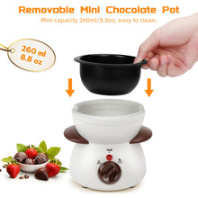 Load image into Gallery viewer, Mini Chocolate Melting Pot, Chocolate Fondue Fountain, 8.79OZ Warmer Machine for Milk Chocolate, Cheese, Butter, Candy (White)