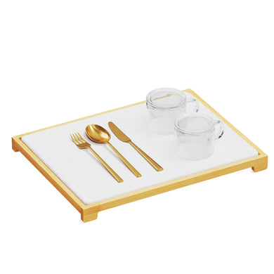 SpaceAid Bamboo Rack Dish Pad, Instant Dry Diatomaceous Earth Mat for Kitchen Counter, Stone Dish Fast Drying Mat Board (15.8 x 11.8 inch, White Marble)