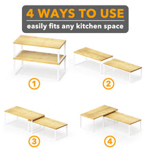Load image into Gallery viewer, SpaceAid Cabinet Shelf Organizers 2 Pack, Kitchen Counter Rack Shelves Riser, Stackable Expandable Spice Rack, Pantry Cupboard Storage Organization (Black and Natural, Short)