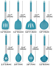 Load image into Gallery viewer, Silicone Cooking Utensil Set, 8Pcs Non-stick Cookware with Stainless Steel Handle, BPA Free Heat Resistant Kitchen Tools with Spatulas, Turners, Spoons, Skimmer and Pasta Fork