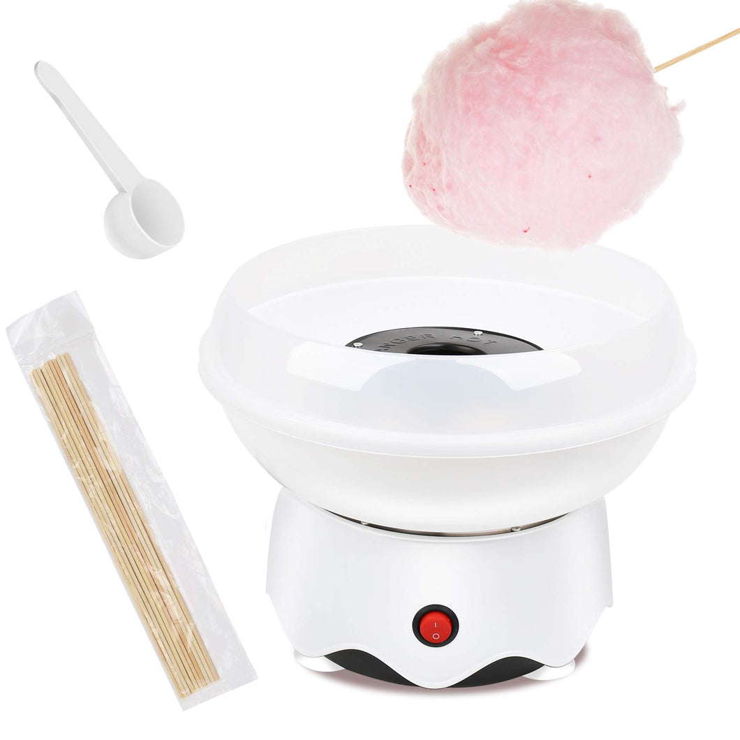 Outamateur Cotton Candy Machine,Homemade Cotton Candy Maker with Large Splash-Proof Plate,10 Bamboo Sticks and Sugar Scoop for Home Birthdays,Family Parties,Festivals,Weddings (White)