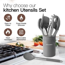 Load image into Gallery viewer, Kitchen Utensils Set-Silicone Cooking Utensils-33pcs Non-Stick Silicone Cooking Kitchen Utensils Spatula Set with Holder-Best Kitchen Cookware with Stainless Steel Handle (Khaki)
