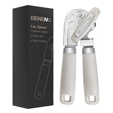 Load image into Gallery viewer, Beneno Can Opener Manual with Magnet, Hand Held Heavy Duty Can Opener with Durable Sharp Blade Smooth Edge, Big Effort-Saving Knob, Soft Grip Rubber Handle, Multifunctional Bottle Opener, Green