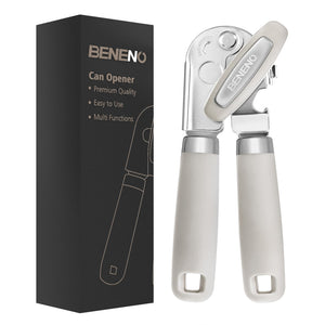Beneno Can Opener Manual with Magnet, Hand Held Heavy Duty Can Opener with Durable Sharp Blade Smooth Edge, Big Effort-Saving Knob, Soft Grip Rubber Handle, Multifunctional Bottle Opener, Green