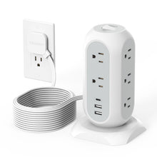 Load image into Gallery viewer, Tower Power Strip Flat Plug with 11 Outlets 3 USB (1 USB C), TESSAN Surge Protector Tower 1625W/13A,1050J Protection, 6 Feet Extension Cord with Multiple Outlets, Office Desk Supplies, Dorm Essentials