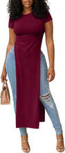 Load image into Gallery viewer, OPOIPIN Women's Side Split Casual Long Shirt | Crew Neck Short Sleeve Slit Hem Slim Fitted Dressy Tunic Tee Top