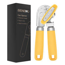Load image into Gallery viewer, Beneno Can Opener Manual with Magnet, Hand Held Heavy Duty Can Opener with Durable Sharp Blade Smooth Edge, Big Effort-Saving Knob, Soft Grip Rubber Handle, Multifunctional Bottle Opener, Green