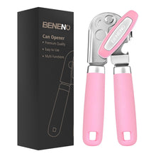 Load image into Gallery viewer, Beneno Can Opener Manual with Magnet, Hand Held Heavy Duty Can Opener with Durable Sharp Blade Smooth Edge, Big Effort-Saving Knob, Soft Grip Rubber Handle, Multifunctional Bottle Opener, Green