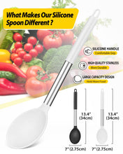 Load image into Gallery viewer, Pack of 2 Large Silicone Cooking Spoon Non Stick Solid Basting Spoons Heat-Resistant Kitchen Utensils for Mixing Serving (Gray-Blue)