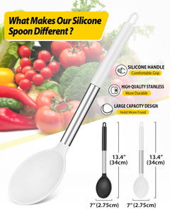 Pack of 2 Large Silicone Cooking Spoon Non Stick Solid Basting Spoons Heat-Resistant Kitchen Utensils for Mixing Serving (Gray-Blue)