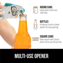 Load image into Gallery viewer, Heavy Duty Stainless Steel Smooth Edge Manual Can Opener and Bottle Openers, Soft Ergonomic Handle, Oversized Handheld Easy Turn Knob, Multifunctional Kitchen Tool, Black