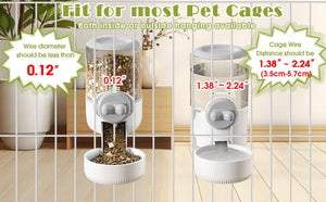0.9L Hanging Automatic Cat Water Dispenser, 1.3L Auto Gravity Pet Feeder, Cage Cat Dog Food and Water Dispenser Set for Kitten Puppy Bunny Guinea Pig (Gray)