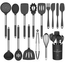 Load image into Gallery viewer, Silicone Cooking Utensil Set, Umite Chef 15pcs Silicone Cooking Kitchen Utensils Set, Non-stick - Best Kitchen Cookware with Stainless Steel Handle - Black