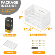 Load image into Gallery viewer, SpaceAid Bamboo Water Bottle Organizer with Labels for Kitchen and Pantry, Storage Rack for Cabinets, Home Cup and Wine Bottle Holder Shelf Organizers, 2 Pack 3-Slot, Hold 6 Bottles