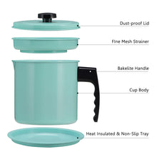 Load image into Gallery viewer, Bacon Grease Container with Fine Mesh Strainer, 1.3 L almost 6 Full Cups Iron Cooking Oil Can with Removable a Coaster Tray for Kitchen Fat Storage Black