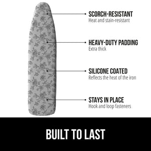 Ironing Board Cover and Pad, Silicone Coating, Thick Scorch Resistant Padding, Heavy Duty Iron Covers Standard Boards, Hook and Loop Fastener Strap, Silver, 15x54
