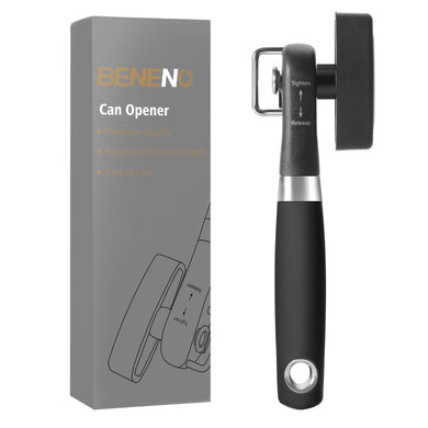 Beneno Can Opener, Manual Side Safe Cut Can Opener Smooth Edge with Durable Sharp Blade, Effort-Saving Knob & Comfortable Non-slip Handle, Brown