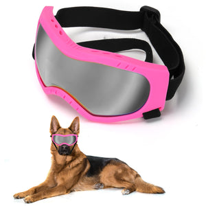 Dog Sunglasses Dog Goggles Pet Glasses Pet Eyewear with Adjustable Strap, Glasses for Medium Large Dog Swimming Skating Glasses UV Proof Windproof Dustproof (Black Frame + Gray Lens)