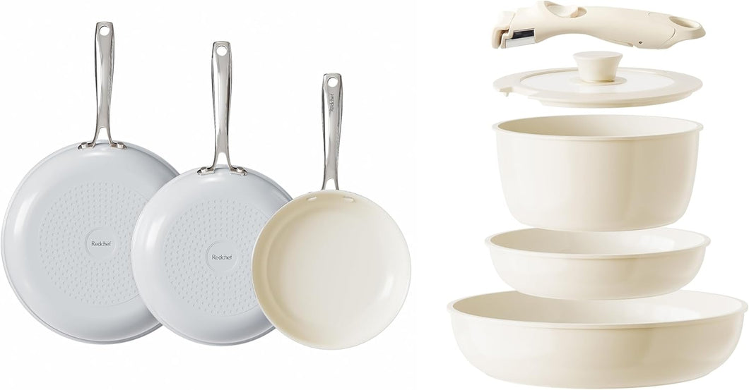 Redchef Ceramic Pots and Pans Set Non Stick, Nonstick Kitchen Cookware Sets, Non Toxic Pots and Pans Set Non Stick, PFAS PFOA & PTFE Free, Nonstick Frying Pans Set, Ceramic Pan Skillet, RV Cookware