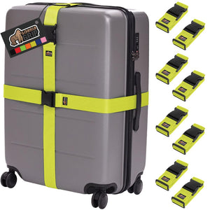 Heavy Duty 4 Pack Adjustable Luggage Straps for Suitcases, Easy to Identify Travel Belt Connector Holds Suitcase Together, Extends Life of Bag, Strap Connects Two Bags, Accessories Green