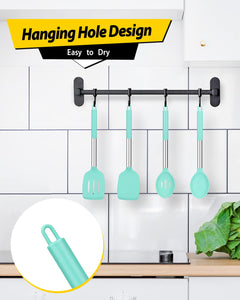 Pack of 4 Silicone Cooking Utensils Set, Non Stick Large Solid Spatulas, Heat Resistant Black Slotted Spoons, Ideal BPA Free Kitchen Turners for Frying, Mixing,Serving,Draining,Turning,Stirring