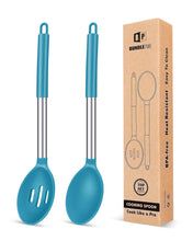 Load image into Gallery viewer, Pack of 2 Large Silicone Cooking Spoons,Non Stick Solid Basting Spoon,Heat-Resistant Kitchen Utensils for Mixing,Serving,Draining,Stirring (BLACK)