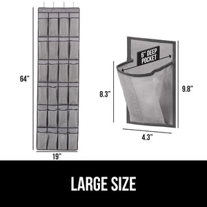 Over the Door Shoe Organizer, 24 Large Breathable Mesh Pockets, Space Saving Hanging Storage Holder, Closet Rack Hanger Holds Up to 40 lbs, Hangs on Closets for Shoes, Accessories, Black