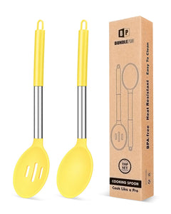 Pack of 2 Large Silicone Cooking Spoons,Non Stick Solid Basting Spoon,Heat-Resistant Kitchen Utensils for Mixing,Serving,Draining,Stirring (BLACK)