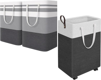 HomeHacks 2-Pack Large Laundry Basket and Rolling Laundry Basket for Organizing, Clothing, Bedroom, Comforter, Closet, Dorm Bundle