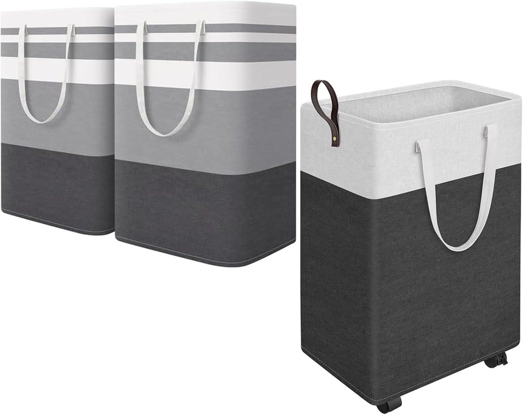 HomeHacks 2-Pack Large Laundry Basket and Rolling Laundry Basket for Organizing, Clothing, Bedroom, Comforter, Closet, Dorm Bundle