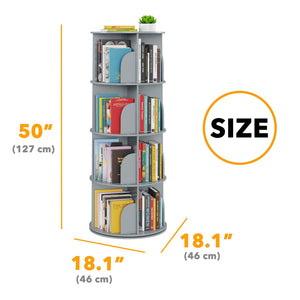 SpaceAid 4 Tier Rotating Bookshelf Tower, Spinning Bookcase Lazy Susan, Revolving 360 Book Shelf Storage Round Carousel, Vertical Rotate Turning Spiral Corner Organizer, White