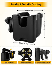 Load image into Gallery viewer, Universal Stroller Cup Holder with Mobile Phone Case, 2-in-1 Strollers Storage Rack, 360 Degrees Rotation Drink Holder for Bike, Pushchair, Wheelchair, Walker,Bicycle, Fits Most Cups