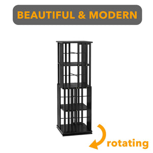 SpaceAid 6 Tier Rotating Bookshelf Tower, Bamboo Spinning Book Shelf, Revolving 360 Bookcase Storage Swivel Round Carousel, Vertical Rotate Turning Spiral Corner Organizer (6-Tier Walnut)