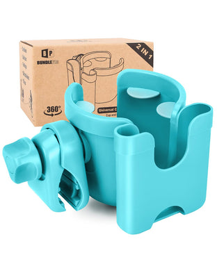 Universal Stroller Cup Holder with Mobile Phone Case, 2-in-1 Strollers Storage Rack, 360 Degrees Rotation Drink Holder for Bike, Pushchair, Wheelchair, Walker,Bicycle, Fits Most Cups