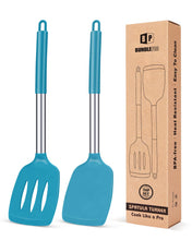Load image into Gallery viewer, Pack of 2 Silicone Solid Turner, Non Stick Slotted Kitchen Spatulas, High Heat Resistant BPA Free Cooking Utensils, Ideal Cookware for Fish, Eggs, Pancakes(Black)