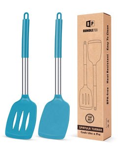 Pack of 2 Silicone Solid Turner, Non Stick Slotted Kitchen Spatulas, High Heat Resistant BPA Free Cooking Utensils, Ideal Cookware for Fish, Eggs, Pancakes(Black)