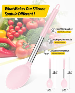 Pack of 2 Large Silicone Cooking Spoons,Non Stick Solid Basting Spoon,Heat-Resistant Kitchen Utensils for Mixing,Serving,Draining,Stirring (BLACK)