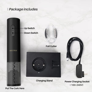 Secura Electric Wine Opener, Automatic Bottle Corkscrew Opener with Foil Cutter, Rechargeable (Champagne Gold)