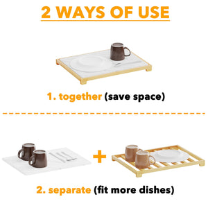 SpaceAid Bamboo Rack Dish Pad, Instant Dry Diatomaceous Earth Mat for Kitchen Counter, Stone Dish Fast Drying Mat Board (15.8 x 11.8 inch, White Marble)