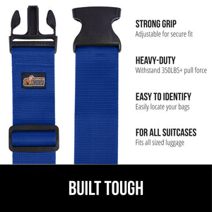 Heavy Duty 4 Pack Adjustable Luggage Straps for Suitcases, Easy to Identify Travel Belt Connector Holds Suitcase Together, Extends Life of Bag, Strap Connects Two Bags, Accessories Green