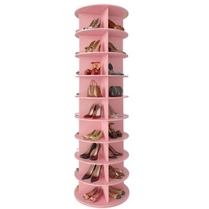 SpaceAid 7 Tier Rotating Shoe Rack Tower, Spinning Shoe Display Lazy Susan, Revolving 360 Shoe Rack Storage Round Carousel, Vertical Handbag Rotate Shoes Closet Organization (7-Tier White)