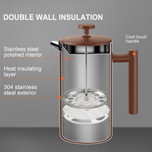 Load image into Gallery viewer, Secura French Press Coffee Maker, 304 Grade Stainless Steel Insulated Coffee Press with 2 Extra Screens, 34oz (1 Litre), Silver